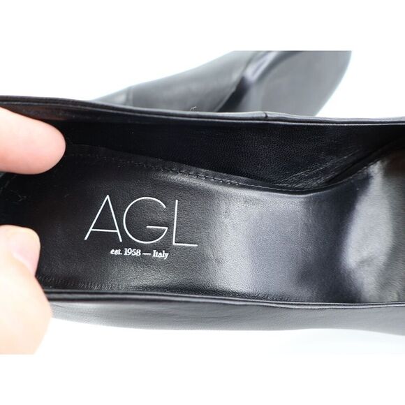 Agl Irina Cap Toe Pump Size 40.5 10.5 Black Leather Cap Toe Heel Shoes Career - Picture 12 of 13